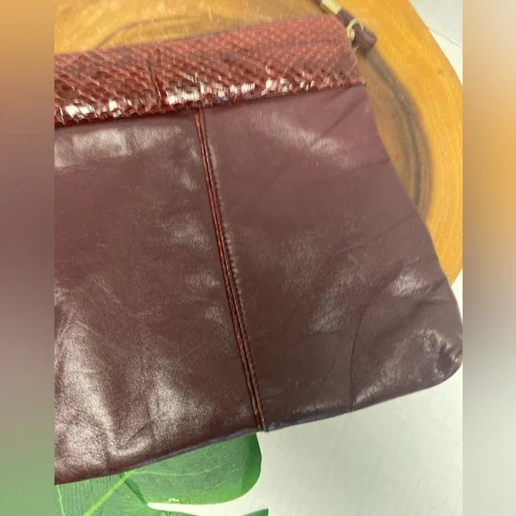 Vintage Unbranded Leather & Snakeskin Burgundy Clutch & Shoulder Bag - Picture 2 of 13